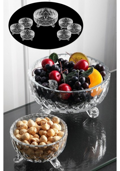 7 Parça Kristal Cam Ayaklı Lüx Kase Seti Kompotakımı