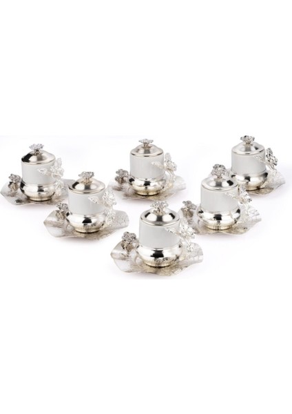 Çiçekli 18 Parça Lüx Fincan Takımı Gümüş Kaplama
