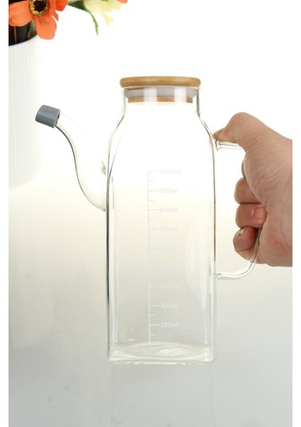 Lüx Bambu Kapaklı Borosilikat 1000 cc Yağlık