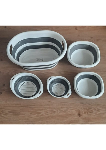 Katlanir Çamaşır Sepeti ve 2'li Badya ve 2'li Süzgeç Takımı