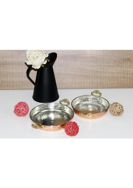 2 Parça Bakır Yumurta Sahan Seti 15-17 cm