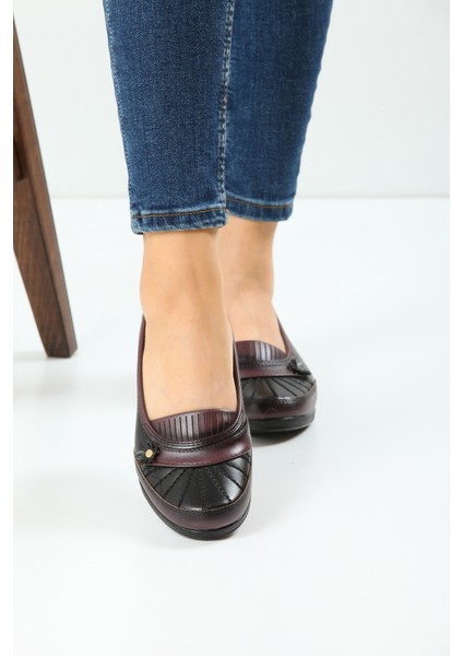 Kaof Shoes Kadın Ayzen Bordo Tam Babet Ayakkabı Anne Ayakkabı Günlük Ayakkabı Klasik Ayakkabı Casual