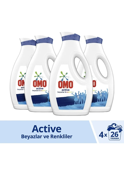 Sıvı Çamaşır Deterjanı Active Beyazlar ve Renkliler İçin 4 x 1,69 lt