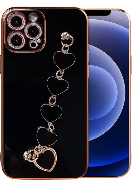 iPhone 12 Pro 6.1inç Kılıf Kalp Bileklik Tutuculu Lüx Silikon Askılı Kılıf