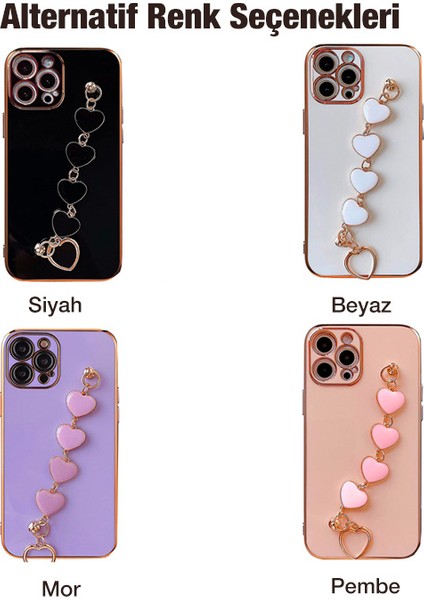 iPhone 12 Pro 6.1inç Kılıf Kalp Bileklik Tutuculu Lüx Silikon Askılı Kılıf