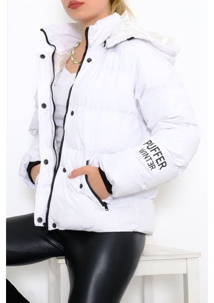 Kapşonlu Şişme Mont Beyaz - 10008.1555.