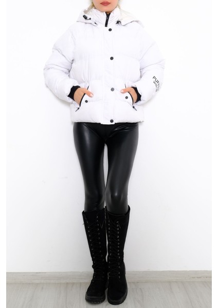 Kapşonlu Şişme Mont Beyaz - 10008.1555. modelleri