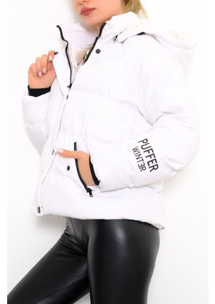 Kapşonlu Şişme Mont Beyaz - 10008.1555. fırsatları