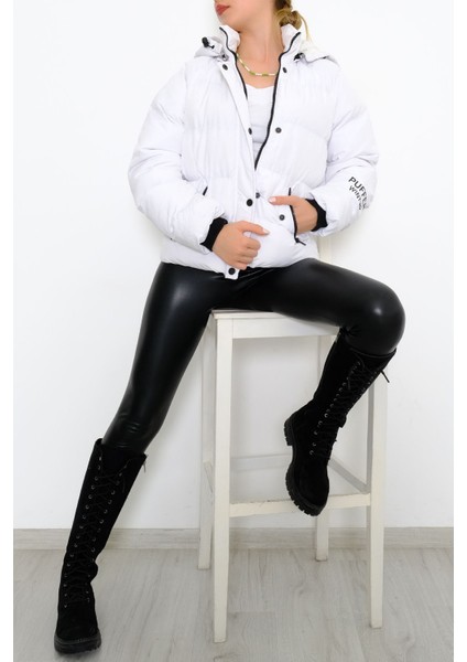 Kapşonlu Şişme Mont Beyaz - 10008.1555. indirimleri