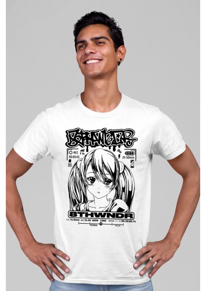 Anime Kız Beyaz Kısa Kollu Erkek T-Shirt
