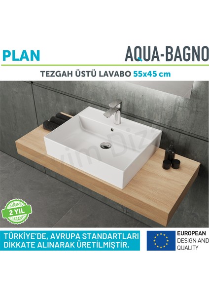 Aqua Bagno "plan" Tezgah Üstü Kare Çanak Lavabo , 55 X45 Cm.  Beyaz