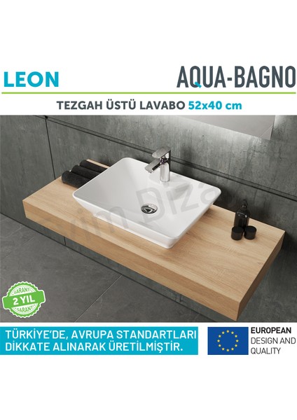 Aqua Bagno "leon"  Tezgah Üstü Lavabo Batarya Delikli 40X52 cm Beyaz