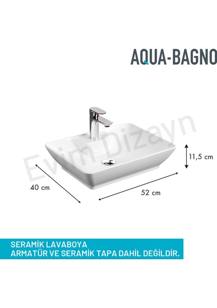 Aqua Bagno "leon"  Tezgah Üstü Lavabo Batarya Delikli 40X52 cm Beyaz