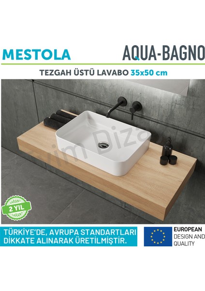 Aqua Bagno "mestola"  Tezgah Üstü Lavabo Batarya Deliksiz  35X50 cm Beyaz