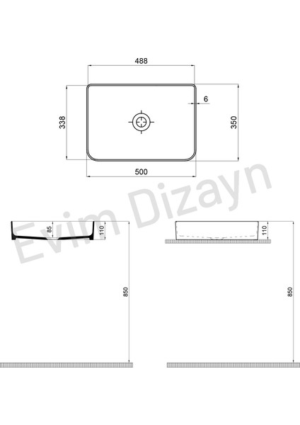 Aqua Bagno "mestola"  Tezgah Üstü Lavabo Batarya Deliksiz  35X50 cm Beyaz