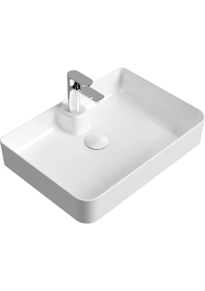 Aqua Bagno "mestola"  Tezgah Üstü Lavabo Batarya Delikli 60 x 42  cm Beyaz