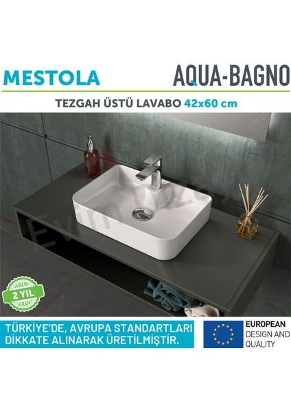 "mestola" Tezgah Üstü Lavabo Batarya Delikli 60 x 42 cm Beyaz