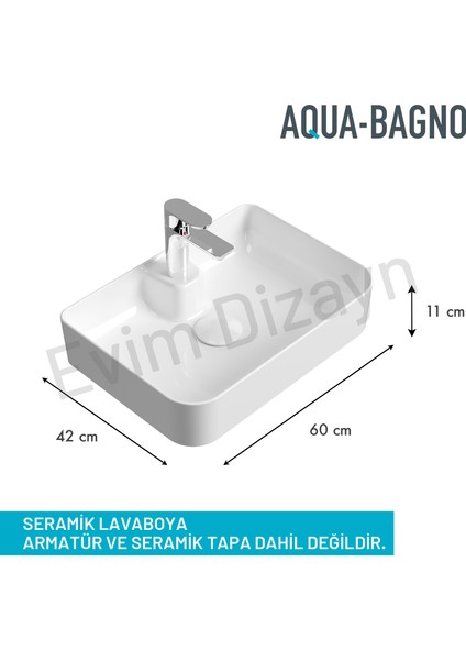 "mestola" Tezgah Üstü Lavabo Batarya Delikli 60 x 42 cm Beyaz