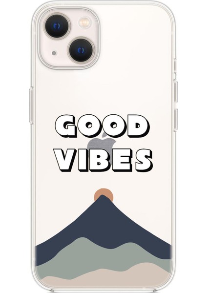 iPhone 14 Plus Uyumlu Good Vibes Desenli Şeffaf Silikonlu Telefon Kılıfı