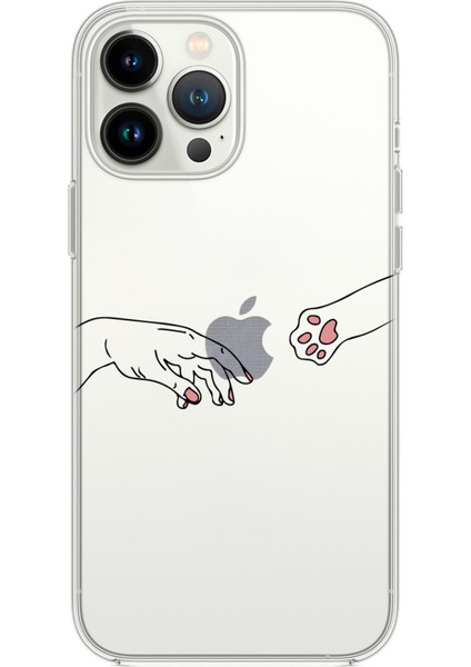 iPhone 14 Pro Max Uyumlu Hand And Paw Desenli Şeffaf Silikonlu Telefon Kılıfı