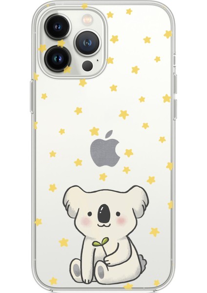 iPhone 14 Pro Uyumlu Koala Desenli Şeffaf Silikonlu Telefon Kılıfı