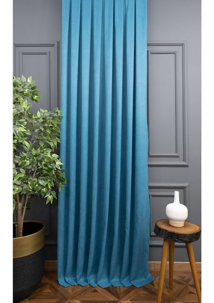 Turkuaz Petek Kadife Dokulu Fon Perde, 1/3 Sık Pile, 80 x 270 cm fiyatları