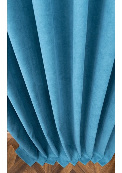 Turkuaz Petek Kadife Dokulu Fon Perde, 1/3 Sık Pile, 80 x 270 cm fırsatları