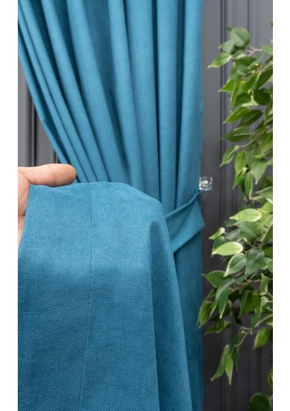 Turkuaz Petek Kadife Dokulu Fon Perde, 1/3 Sık Pile, 80 x 270 cm indirimleri