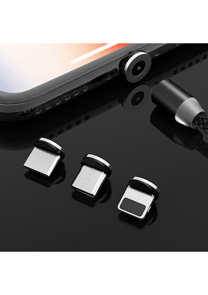 Ally 2m Magnetic-Mıknatıslı USB Şarj Kablosu 3 Başlık（iphone+Type-C+Micro