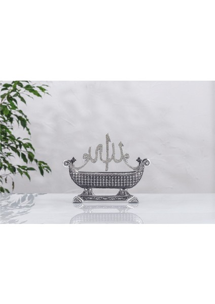 Gemi Esmaül Hüsnalı Allah Lafızlı Biblo - Gümüş Renk - Ebat : 30 x 24 Cm. BIBLOYC704