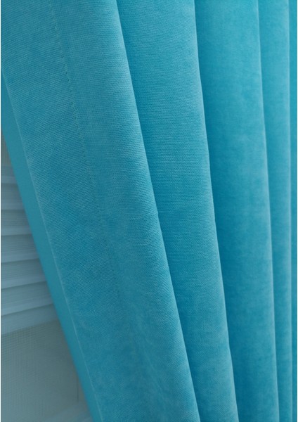 Turkuaz Petek Kadife Dokulu Fon Perde, 1/3 Sık Pile, 80 x 270 cm indirimleri
