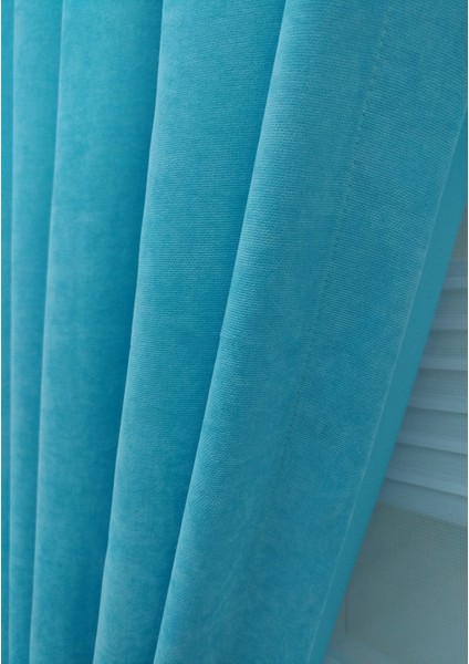 Turkuaz Petek Kadife Dokulu Fon Perde, 1/3 Sık Pile, 50 x 270 cm fırsatları