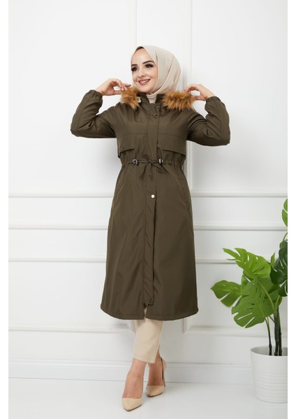 Haki Içi Kürklü ve Su Geçirmez Kadın Kışlık Mont & Kaban modelleri