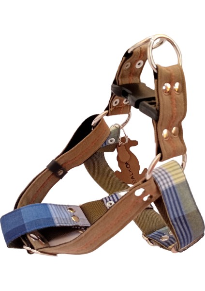 Köpek göğüs tasması küçük ırk keten ekose kolon destekli kumaş genişlik:3cm göğüs ölçüsü:30-55cm ayarlamalı dog harness GT4-12