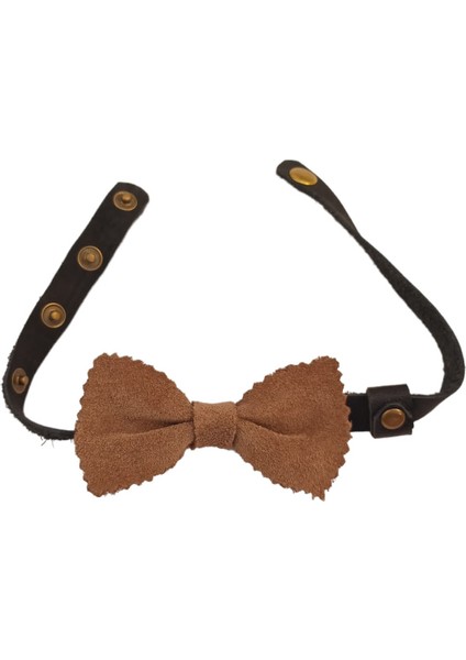 Köpek kolyesi hakiki deri papyon kahverengi taba çıtçıt ayarlı boyun ölçüsü:25-40cm ayarlamalı dog collar PYN-5T