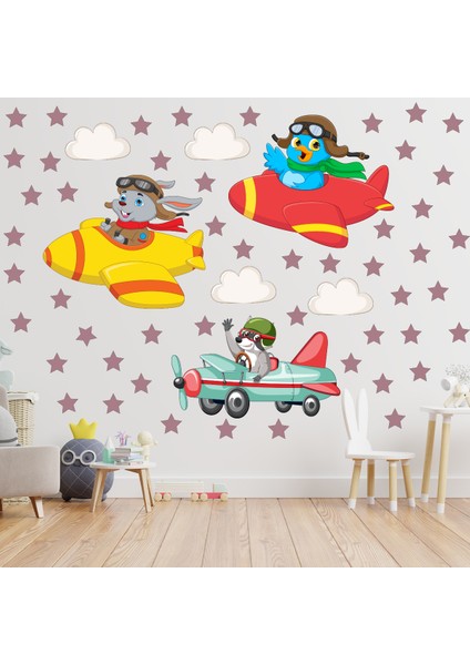 Sevimli Pilot Hayvanlar ve Yıldızlar Çocuk Odası Duvar Sticker fırsatları