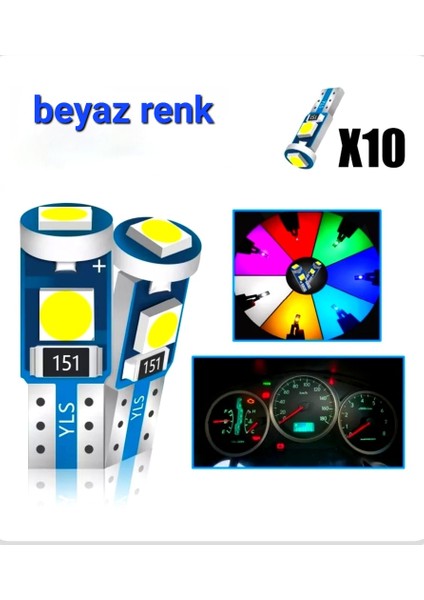 Oto Gösterge Ledi T5 5050 LED Torpito Kadran LED 12V Canbuslı Beyaz 10 Adet