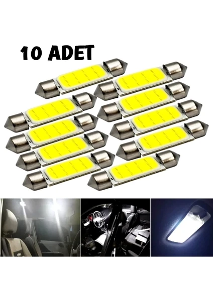 Gürler Oto Kılıf ve Aksesuar Oto Sofit Cob LED 41MM 12V Beyaz Renk 10 Adet