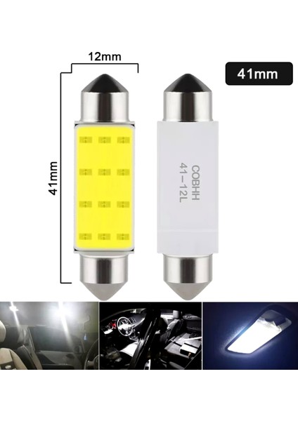 Oto Sofit Cob LED 41MM 12V Beyaz Renk 10 Adet