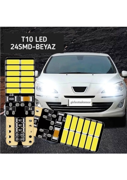 2 Adet T10 Plaka Ledi Dipsiz Soket 24SMD LED Beyaz Araç Ampulü