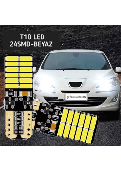 2 Adet T10 Plaka Ledi Dipsiz Soket 24SMD LED Beyaz Araç Ampulü