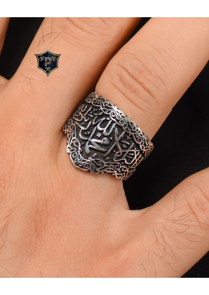 Gümüş 925 Ayar Gümüş Erkek Yüzüğü ( La Ilahe Illallah Muhammeden Resulullah ) Yazlı fiyatları