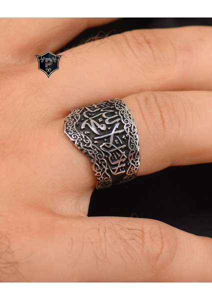 Gümüş 925 Ayar Gümüş Erkek Yüzüğü ( La Ilahe Illallah Muhammeden Resulullah ) Yazlı fırsatları