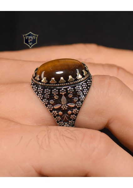 Gümüş 925 Ayar Gümüş Erkek Yüzüğü Kaplangözü Taşlı indirimleri