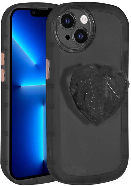 Apple iPhone 13 Kılıf Kamera Korumalı Kalp Pop Soketli Renkli Ofro Kapak Siyah