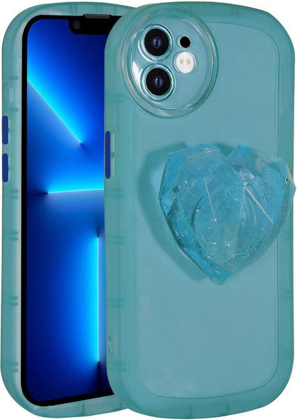Apple iPhone 12 Kılıf Kamera Korumalı Kalp Pop Soketli Renkli Ofro Kapak Mavi