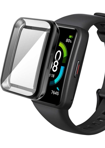 Huawei Band 7 Akıllı Saat Silikon Kasa Koruyucu Gard 09 Siyah