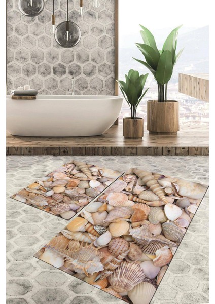 Dijital Baskılı Kaymaz Tabanlı Yıkanabilir 2'li Set Banya Halısı Klozet Takımı Paspas VHKZ-HP-660