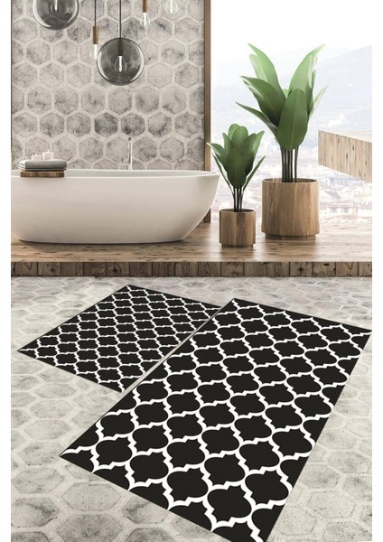 Dijital Baskılı Kaymaz Tabanlı Yıkanabilir 2'li Set Banya Halısı Klozet Takımı Paspas VHKZ-HS-178