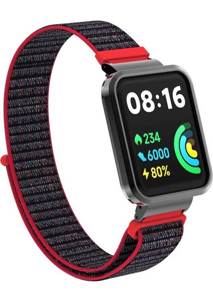 Xiaomi Redmi Watch 2 Lite Hasır Kordon Kayış KRD-61 NO3 Siyah - Kırmızı